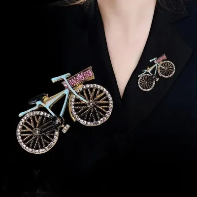 Vintage Style Blue Crystal Bicycle Brooch 